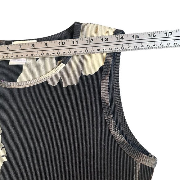 Vintage 90s Tess Pleated Floral Dress Black Ribbed Sheath Made In Korea Small - Picture 6 of 9